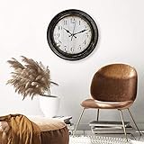 Lautlose Kunststoff Wanduhr Holzoptik Old School Vintage Uhr modern Metall Uhrzeiger lautlos Uhrwerk Ohne Ticken (Ø 30 cm, Antik Optik)