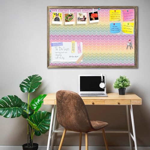 Image of ArtzFolio Wavey | Bulletin Board Notice Pin Board | Vision Soft Board Combo with Thumb Push Pins & Sticky Notes | Antique Golden Frame | 30 x 20 inch (76 x 51 cms)