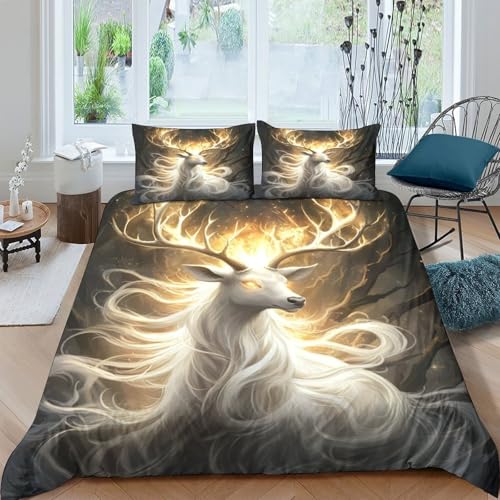 Housse de couette cerf 3D microfibres 260x220 cm avec taies