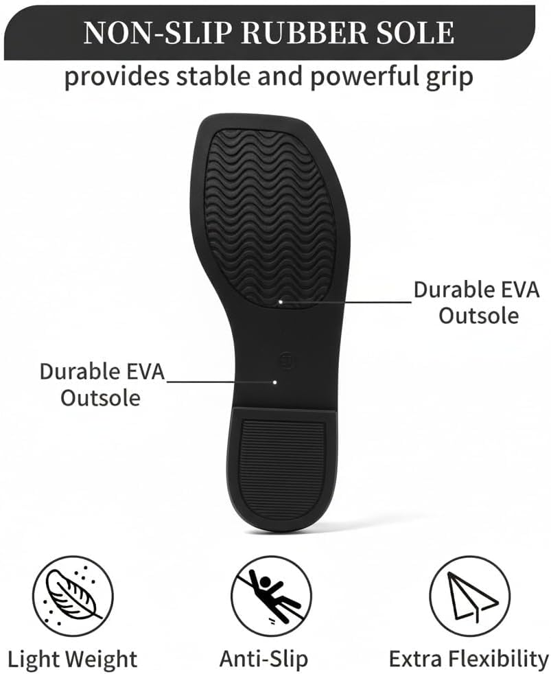 Women‘s Flat Sandals, Strappy Square Open Toe Summer Beach Sandals with Cushioned Sole for House Vacation Everyday Wear