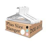 Urby Extra Wide Hangers for Plus Size Clothes, 19 Inch Plus Size Hangers, Durable Space-Saving Plastic Hanger for Oversized or XL, XXL Shirts, Coats, Etc. White 20PK