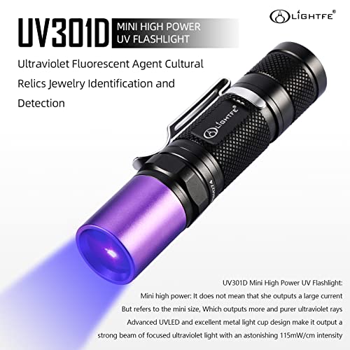 Lightfe Black Light Uv Flashlight 365Nm Blacklight Uv301D With Lg Led Source,Black Filter Lens, Max.3000Mw High Power For Resin Glue Curing Light, Rocks And Mineral Glowing,A/C Leak Detector #TOP1