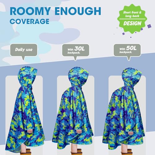 Image of WAWSAM Lightweight Rain Poncho Kids, Ponchos for Kids Waterproof Reusable Hooded, Kids Poncho Rain Jacket for Boys and Girls