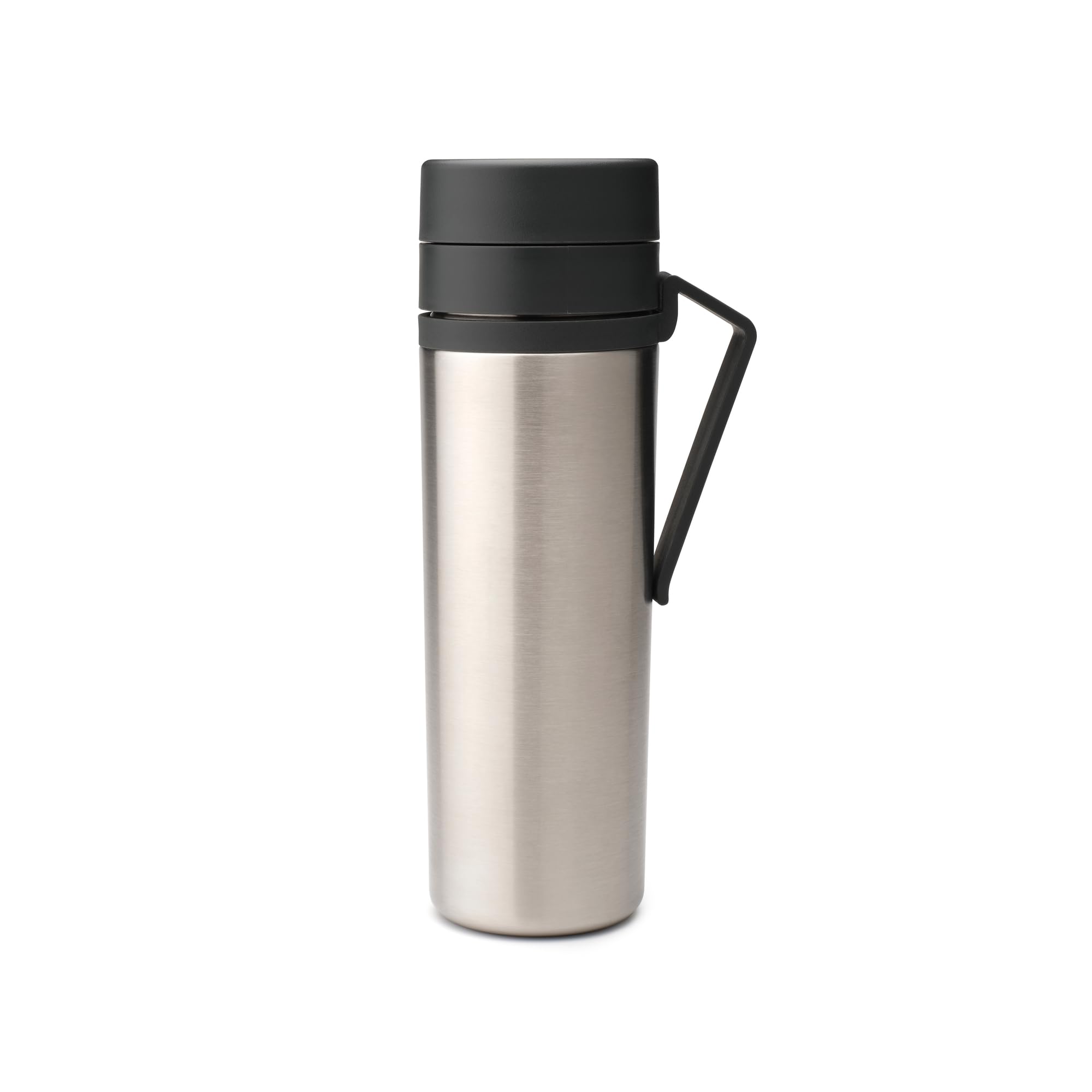 Brabantia Dark Grey - Make & Take Insulated Flask With Belt-Clip, Keeps Drinks Hot For 6 Hours Or Cold For 12 Hours, Leak-Proof And Dishwasher Safe - 0.5L
