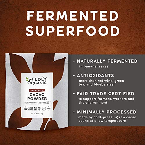 Fermented Organic Cacao Powder - Organic Chocolate - Raw Cacao Powder Organic - Cacao Powder Organic Raw - Minimally Processed - Fermented Cacao Powder - Fair Trade Cacao - 8 Oz - Wildly Organic #TOP3