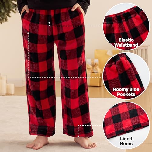 Giggling Getup Boys Pajama Pants Flannel Lounge Pants Soft Long Pj Bottoms with Pockets＆Elastic Waist Plaid4