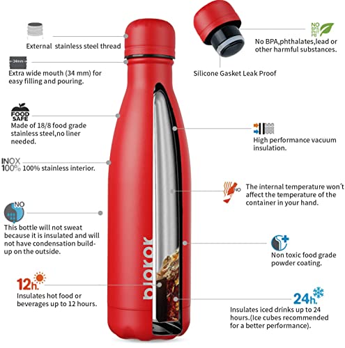 Image of BJPKPK 17 oz Insulated Water Bottle, Stainless Steel Flask, Leak Proof