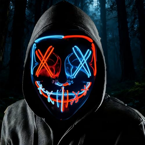 Ozvavzk Máscara LED de Halloween, Máscara la Purga LED con 3 Modos de Iluminación, Máscaras de Terror, para Navidad, Halloween, Cosplay, Grimace Festival, Fiesta Show