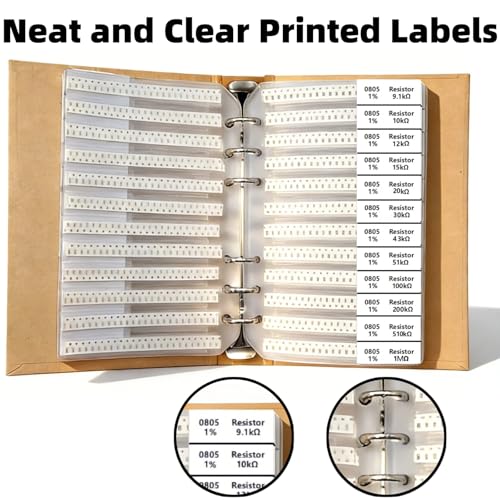 EGSCST 8400PCS 0805+1206+0603+0402+0201 SMD Resistor Kit from 0Ω to 1MΩ 1%, Electronics Component Assortment Sample Book for DIY Project, Electronics Prototyping and Repair