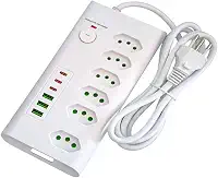 Filtro de Linha Multi 12 EM 1, Régua de Energia, Extensão Eletrica, Com 6 Tomadas de 10A e 20A, 6 Portas USB, USB Tipo C, Bivolt 110-250V, Potência de 2500W (Branco) - Tomada Tripolar Cabo de 2 metros