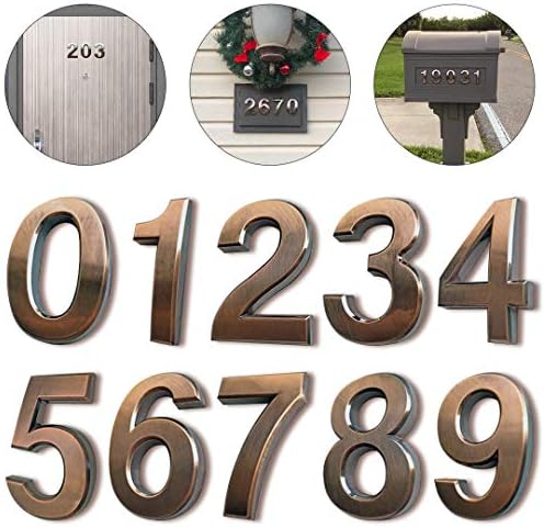 HopeWan Mailbox Numbers, Apartment Door Number Stickers for Address House Sign, Raised 3D Style, Bronze brushed, 2-3/4IN High.(2.75" 10 Pack (0-9）, Bronze)