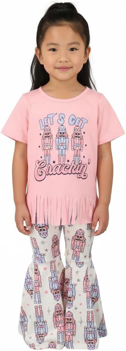 Unique Baby 2 Piece Girls Bell Bottom Leggings Outfit with Short Sleeved Shirt Kid and Toddler Clothes Set