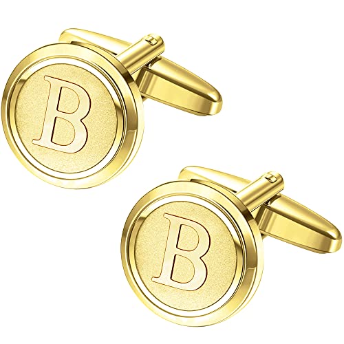 Image of LOYALLOOK Initial Gold Cufflinks for Men Gold Cuff Links Personalized Copper CuffLinks Letter Cufflinks Gift for Groom Husband Father