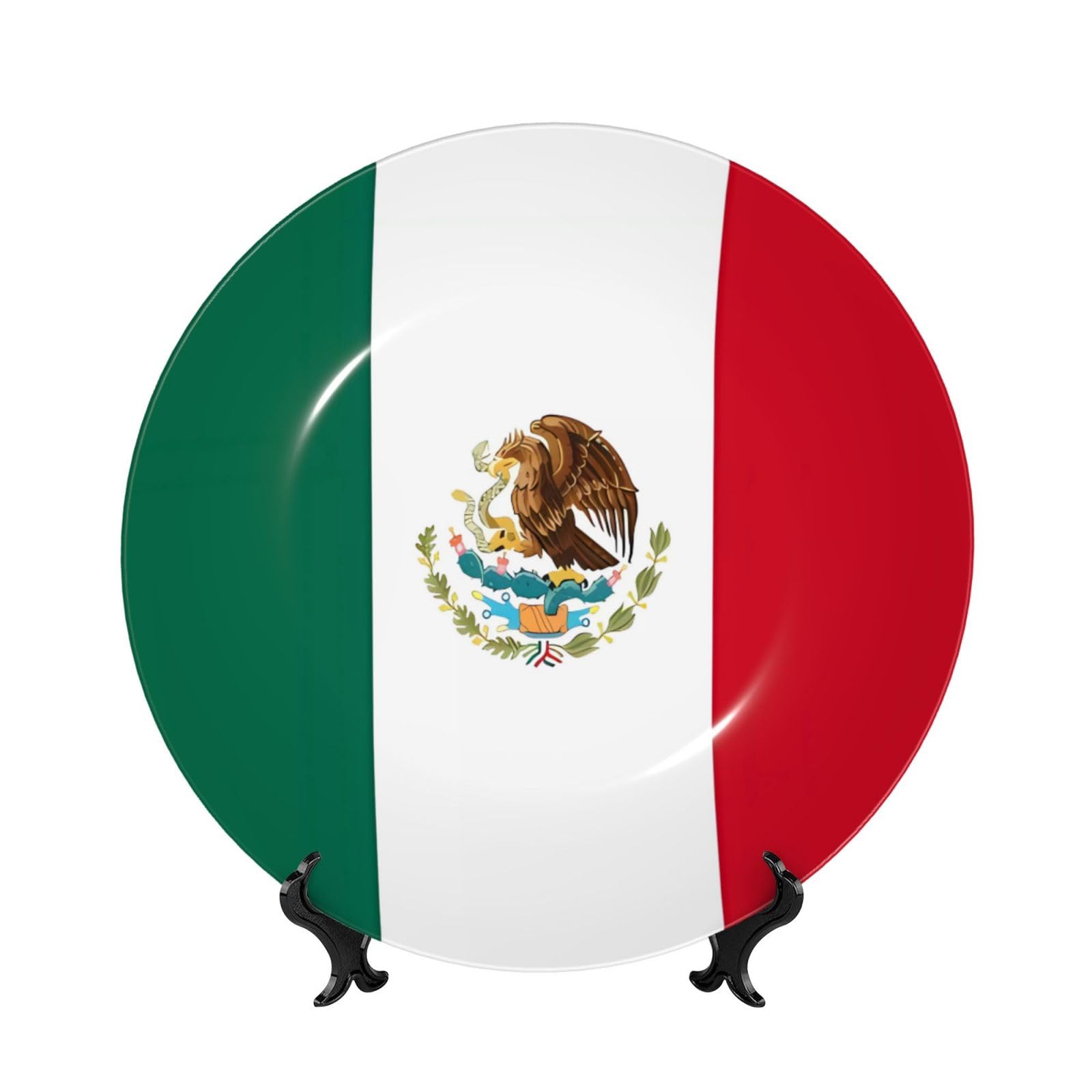 SXZVVBN Flag of Mexico Bone China Decorative Plate Art with Stand Removable Adhesive Hanging for Home Office 6in（15cm）