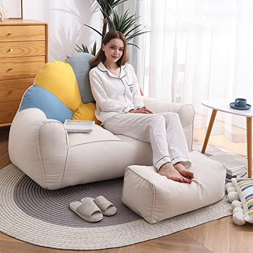 Hwoek Lazy Sofas Cover Bean Bag Chair W/Footstool Lounger Seat Bean Bag Cover Soft Beanbag Chair (No Filler) Stuffed Animal Storage Or Memory Foam Lounger Seat Bean Bag Cover,Colorful #TOP2