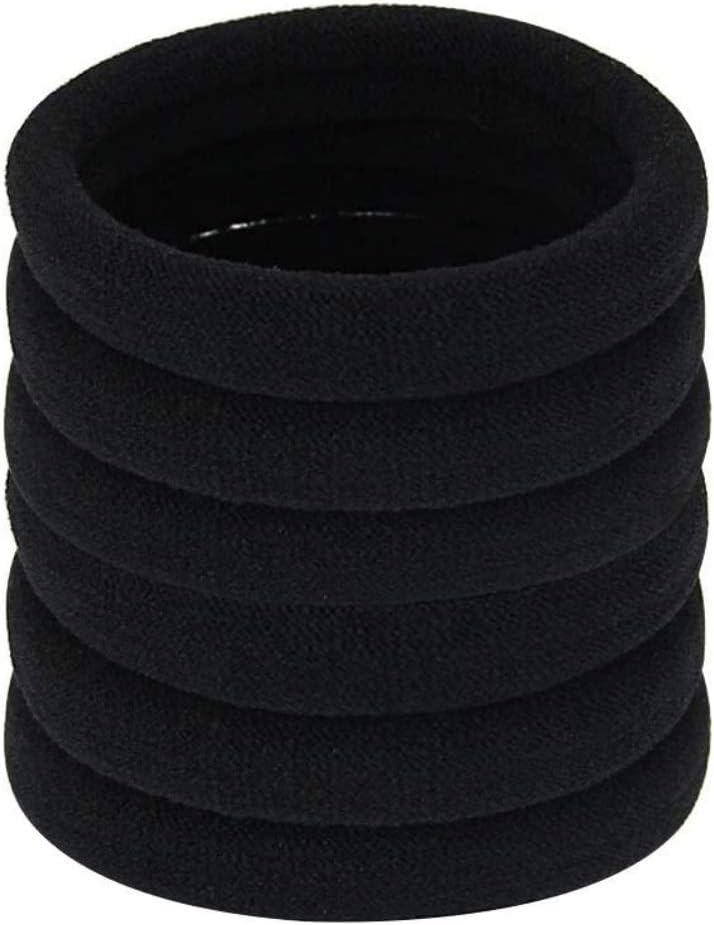 GOLRISEN 20 Pcs Large Cotton Hair Black Stretch Hair Ties for Women Girls Men Heavy and Curly Hair