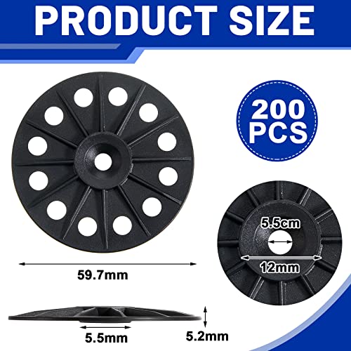 Polypropylene Washers 60 Mm For Fixing And Supporting Rigid Foam Insulation Panels And Sheets Load Spreading Plastic Washers Flat Washers For Screws And Nail, Black (200 Pcs) #TOP1