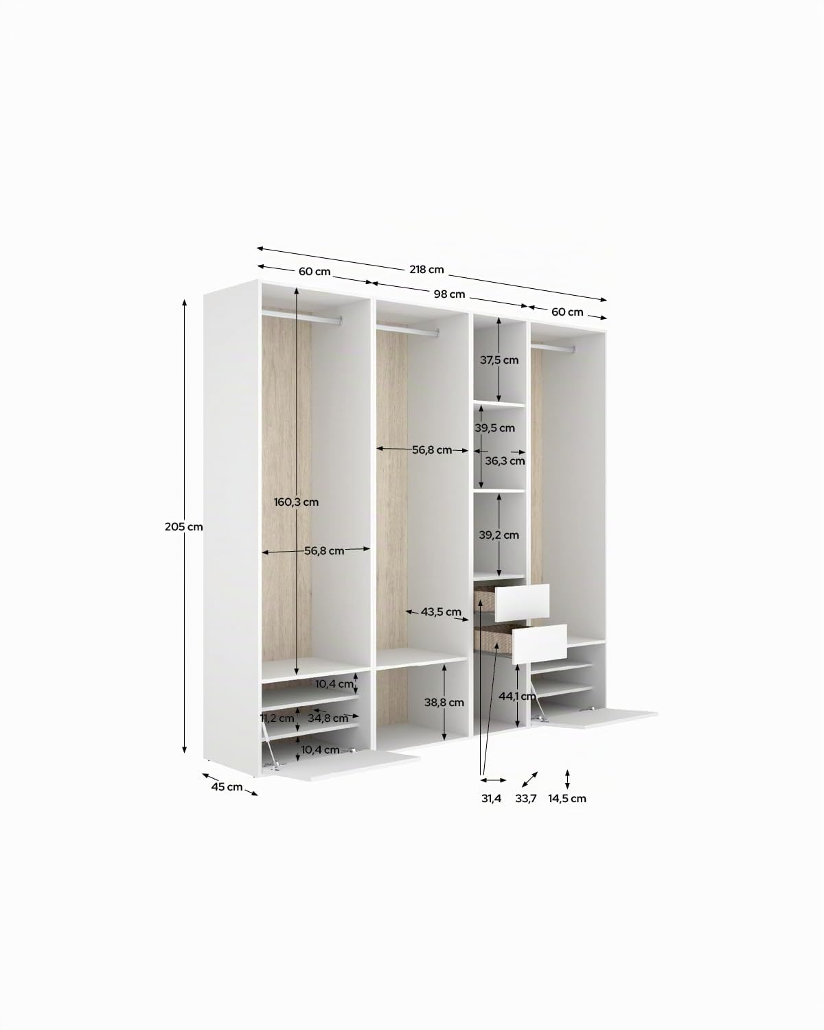 DEKIT Grupo RIMOBEL-Conjunto Armario-VESTIDOR con 2 CAJONES+2 ZAPATEROS,Trasera Reversible