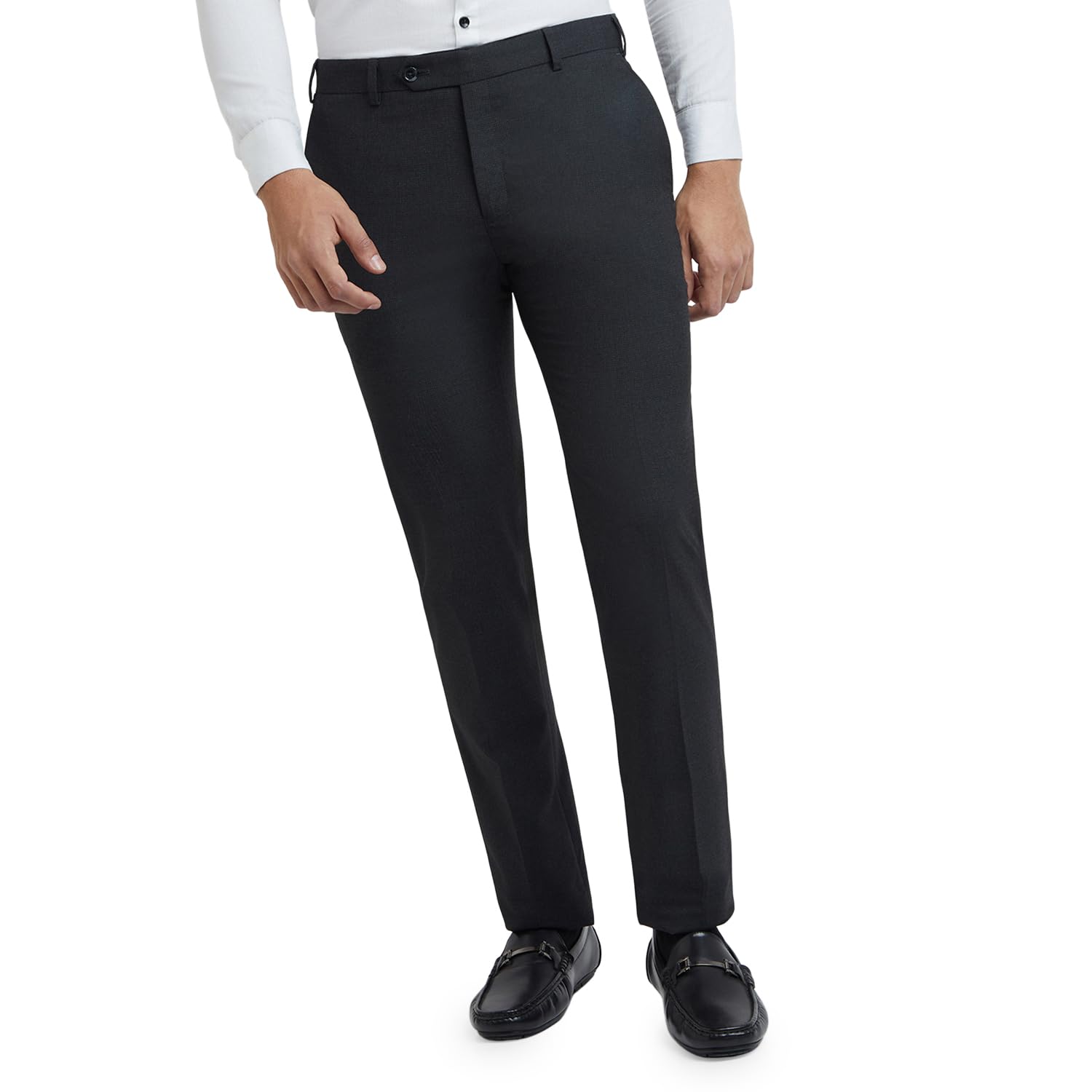 Slim Fit Polyester Blend Solid Pattern Flat Front Formal Trouser-image-19