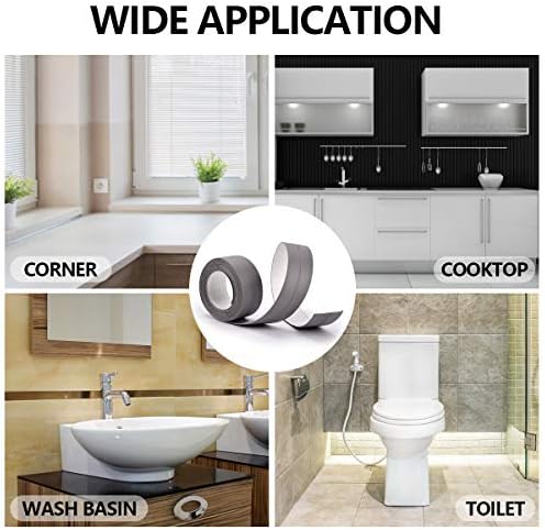 Bath Sealant Caulk Strip Silicone Kitchen Waterproof Adhesive Tape Sealant PVC Water Resistant Anti Mould Sealing Tape for Bathroom Kitchen Toilet Wall Corner Window Sill 38MM X 3.2M Grey