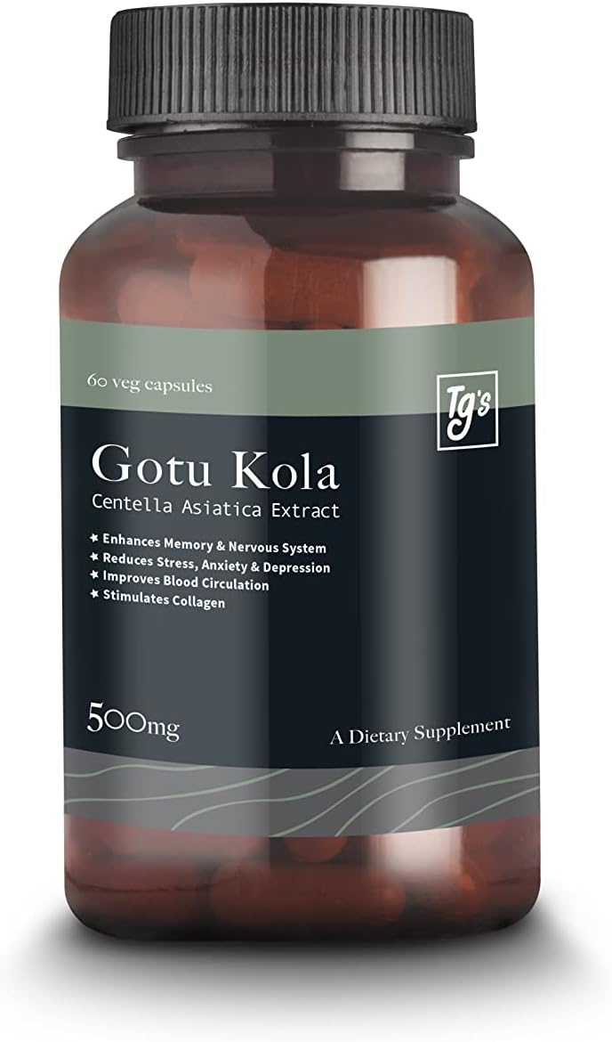 Tg's Gotu Kola Capsule - A Dietary Supplement/Centella Asiatica Extract/Enhance Memory System/Reduces Stress/New Age Ayurveda - 60 Capsules 60 Count (Pack of 1)