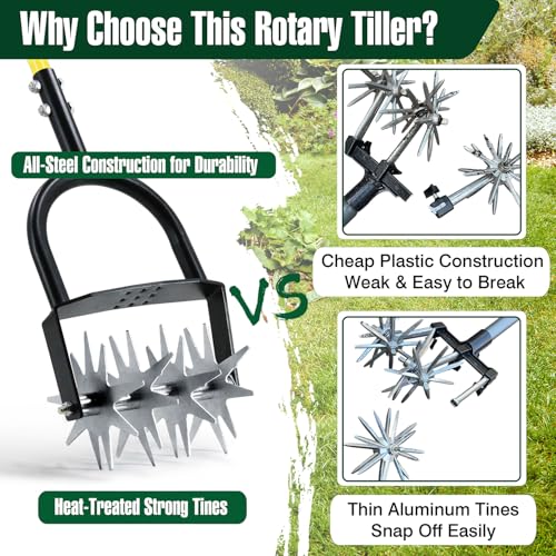 image for Jardineer Rotary Cultivator Garden Tool, Hand Tiller for Gardening wit