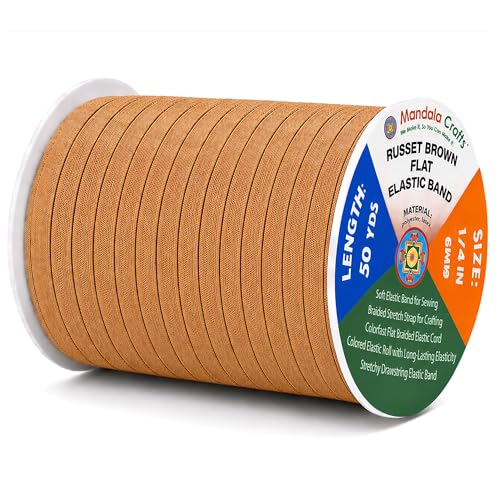 Mandala Crafts 50 Yards ¼ Inch 6mm Russet Brown Elastic Bands for Sewing