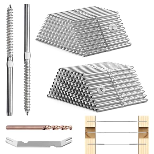 TooTaci 120 Pack T316 Stainless Steel Right & Left Handed Thread Swage Lag Screws for Wood Post of 1/8″ Cable Railing Kit, Marine Cable Railing Hardware for Decks, Balconies, with Drill, Wrench