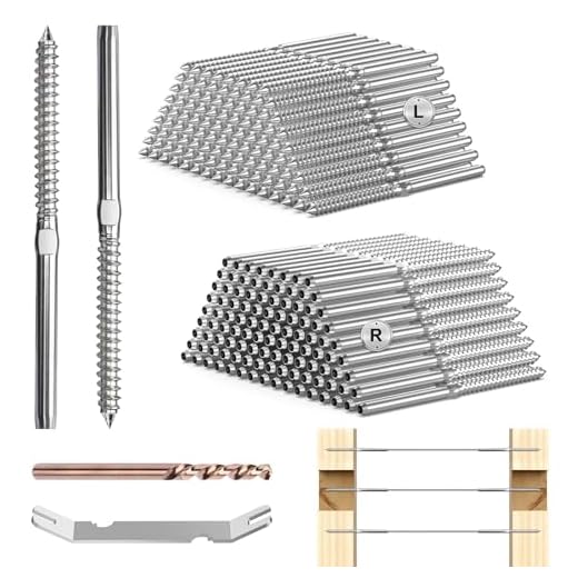 TooTaci 120 Pack T316 Stainless Steel Right & Left Handed Thread Swage Lag Screws for Wood Post of 1/8" Cable Railing Kit, Marine Cable Railing Hardware for Decks, Balconies, with Drill, Wrench