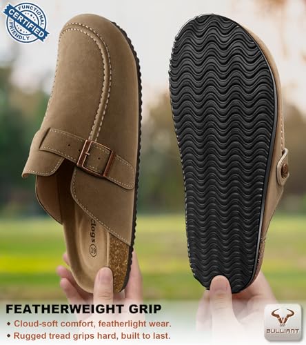 Image of BULLIANT Women Mule Clogs-Cushioned Cork Footbed-Arch Support-Fleece Lined