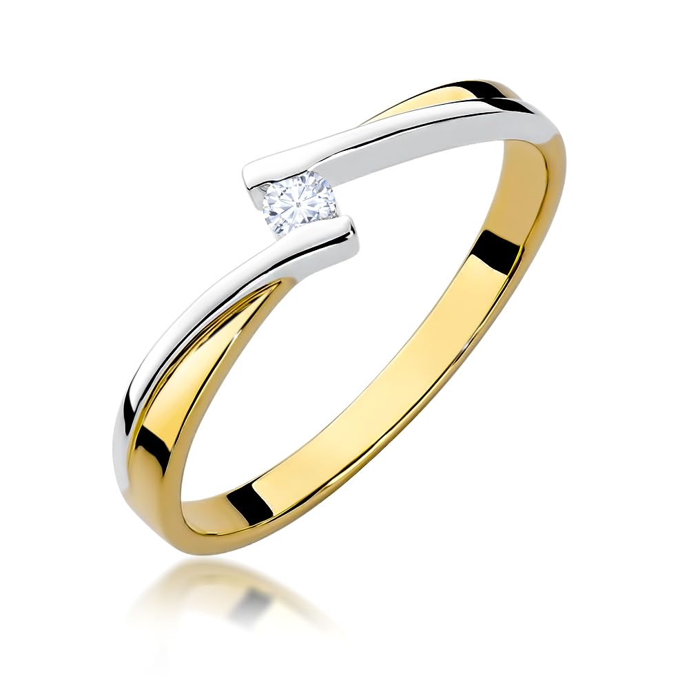 MARKO Zarter Damenring aus 333 (8 Karat) Bicolor-Gold mit einzelner Zirkonia – Eleganter Echtgold Vorsteckring/Ehering