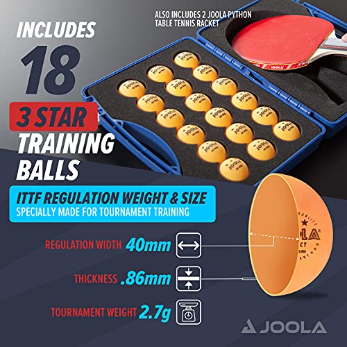 Joola Tour Competition Carrying Case - Ping Pong Paddle Set Includes 2 Ittf Approved Python Table Tennis Paddles & 18 40Mm 3 Star Tournament Ping Pong Balls - High Density Case With Eva Foam Lining #TOP2