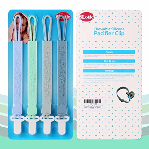 4-Pack Silicone Pacifier Clips with One-Piece Beads for Baby Boys and Girls - Flexible and Rust-Free Holders for Teething Relief and Baby Essentials, Safe for Newborns (Flat, Grey)