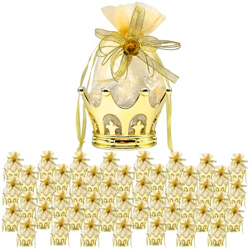 JC HUMMINGBIRD JCHB 48 Pieces Fillable Gold Crown with Fiower Pouch Party Favors,