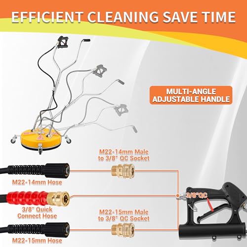 Image of Tool Daily 20 inch Pressure Washer Surface Cleaner Dual Handle,Power Washer Surface Cleaner Attachment with 4 Wheels, Pressure Washer Accessory for Driveway Sidewalk Curb Deck Patio Cleaning, 4500PSI