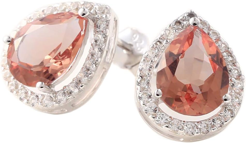 Women’s Boxed Necklace Stud Earrings Set for Bride Wedding Engagement Party Silver Orange Birthstone Crystal Pendant Jewelry Sets for Women Gift Tearsdrop Simulated Diaspore