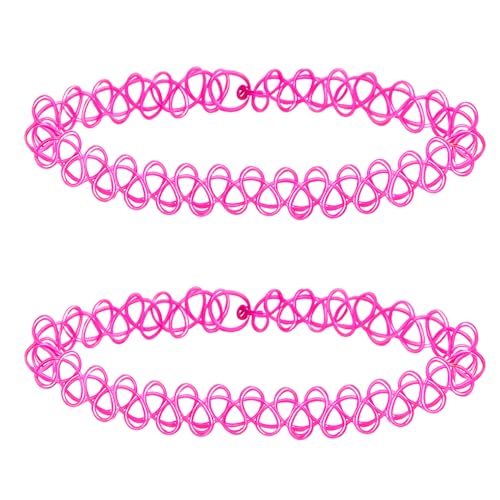 WLXNCYKE 2PCS Black Tattoo Choker Necklace Rainbow Tattoo Chokers Necklace 90s Choker Blue Tattoo Chokers Y2k Purple Tattoo Collar Gothic Adjustable Stretchy Elastic Necklace for Women (2PCS Pink)