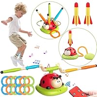 Bestbase 3 in 1 Musical Jump, Ring Toss Game, Rocket Launcher for Kids Outdoor Toys, Garden Games for Ages 1-5 With Remote Control, Toddler Outdoor Games for Boys Girls Gifts