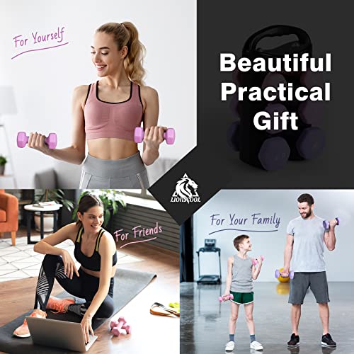 LIONSCOOL 2LB 3LB 4LB Pair Neoprene Coated Dumbbell Set with Rack (Lilac Fantasy) by LIONSCOOL - Image 8