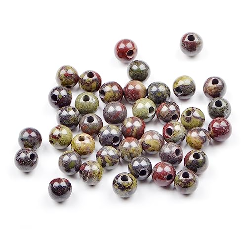AD Beads Natural Gemstone 8mm Round Loose Beads Big Hole 2.5mm Sized 40pcs (Bloodstone)