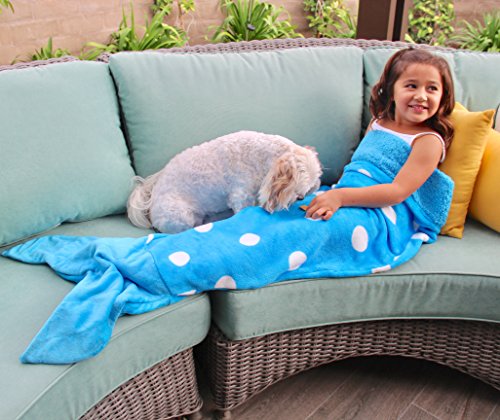 Butterfly Craze Mermaid Tail Blanket for Women, Teen and Kids, Medium, Blue