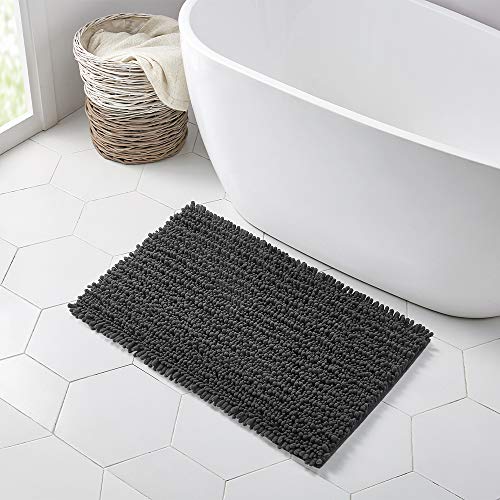 Walensee Bathroom Rug Non Slip Bath Mat (36x24 Inch Dark Grey) Water Absorbent Super Soft Shaggy Chenille Machine Washable Dry Extra Thick Perfect Absorbant Best Large Plush Carpet for Shower Floor by Walensee - Image 2