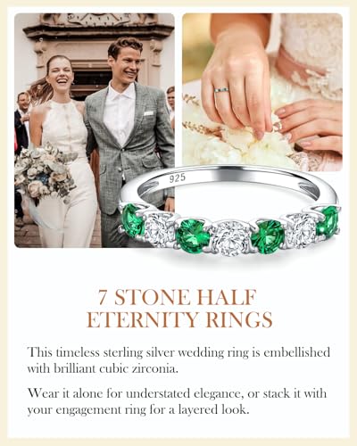 AIBAO Half Eternity Band Rings 925 Sterling Silver Wedding Ring Amethyst/Emerald/Ruby/Sapphire Stackable Birthstone Rings for Women Size 6 to 103