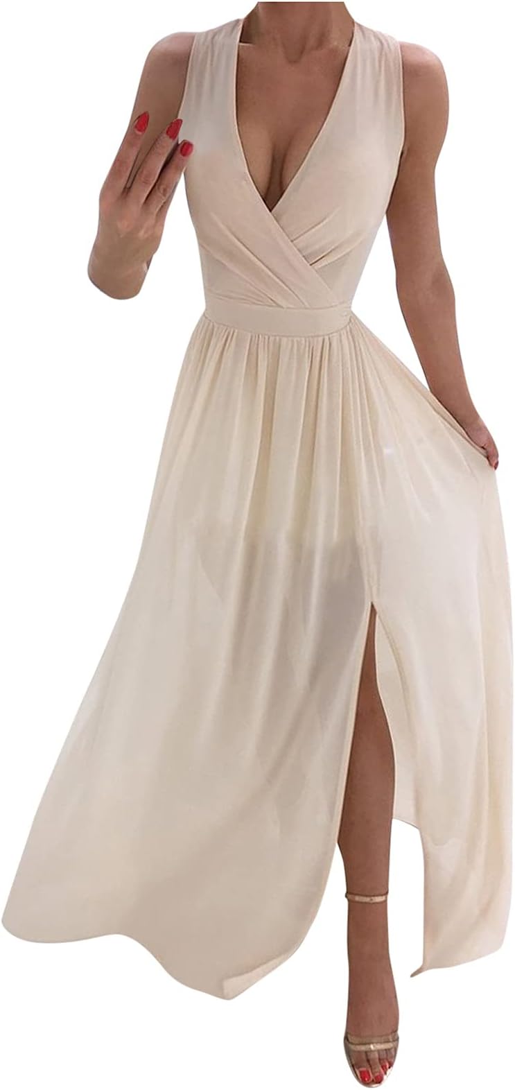 Sexy Women Beach V-Neck Dresses Summer Party Casual A-Line Midi Formal Dress