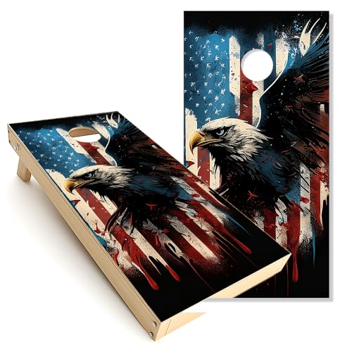 Custom Hunter's Adventure Cornhole Board Wraps Kit | Vinyl Decals for Outdoors | Accessories Included | Made in USA | Premium Cornhole Vinyl Skins - Bald Eagle American Flag