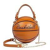 OHIW Women's basketball shoulder bag Messenger Bag handbag mini round bag PU bag, Zipper closure, suitable for women (brown)