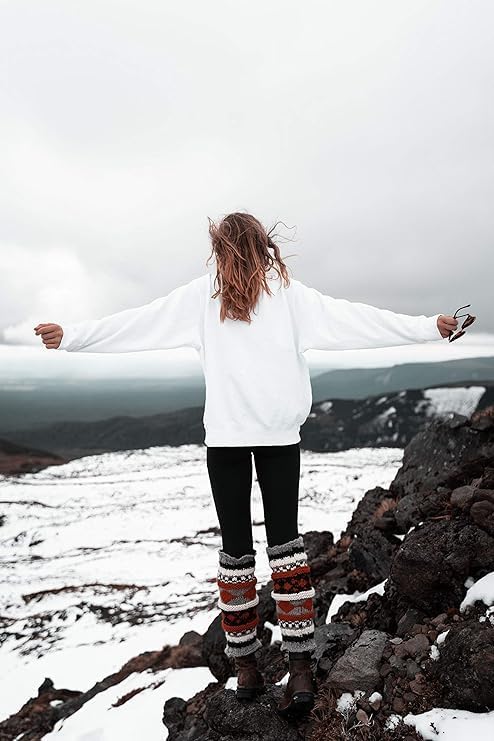 Tibetan Socks Hand Knit Wool Fleece Lined Leg Warmers Boot Toppers - Image 5