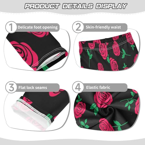 Bolaz Toddler Girls Leggings Printed Yoga Pants Leggings Green Leaves Red Rose for Kids3