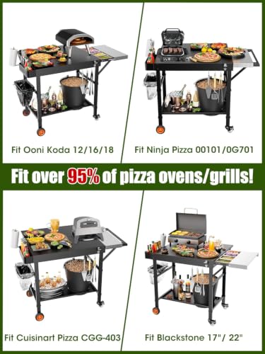 Image of Outdoor Grill Table /Cart and Grill Cover for Pizza Oven Table, Large Space with Wheels Pizza Oven Stand& Heavy Duty Waterproof Cover, Fits Ooni Blackstone Ninja Cuisinart Gozney, Solo Stove