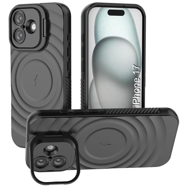 Image of LuxuryKase Shockproof Case for iPhone 17 | Ripple Pattern | Camera Protection | Inner Velvet Fabric Lining | Protective Cover with Enhanced Grip & Wireless Charging Support - Black